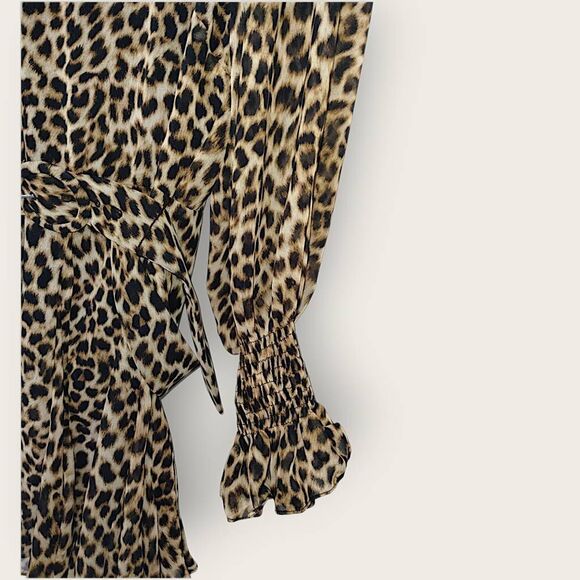 Zara Womens Dress Sz M Cheetah Animal Print Ruffle Princess Coastal Cowgirl Belt - Picture 5 of 16